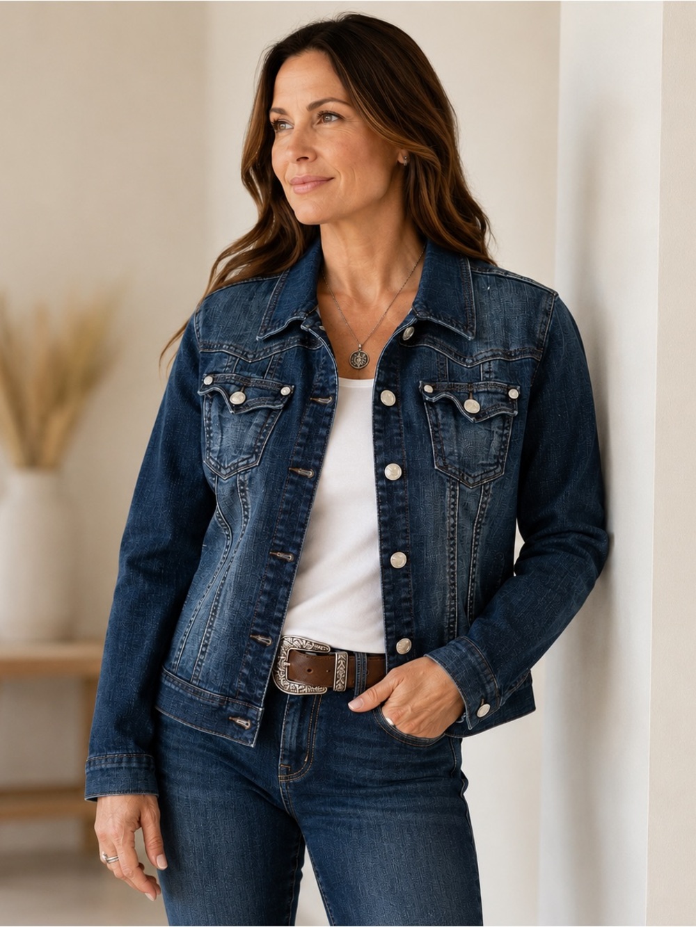 Rock & Roll Cowgirl XL Heavy Denim Jacket Western Rhinestone Dark Wash
